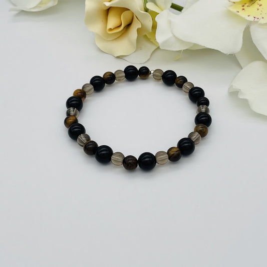 ST1544BL Smoky, Onyx, Tiger Eye Bracelet 8"