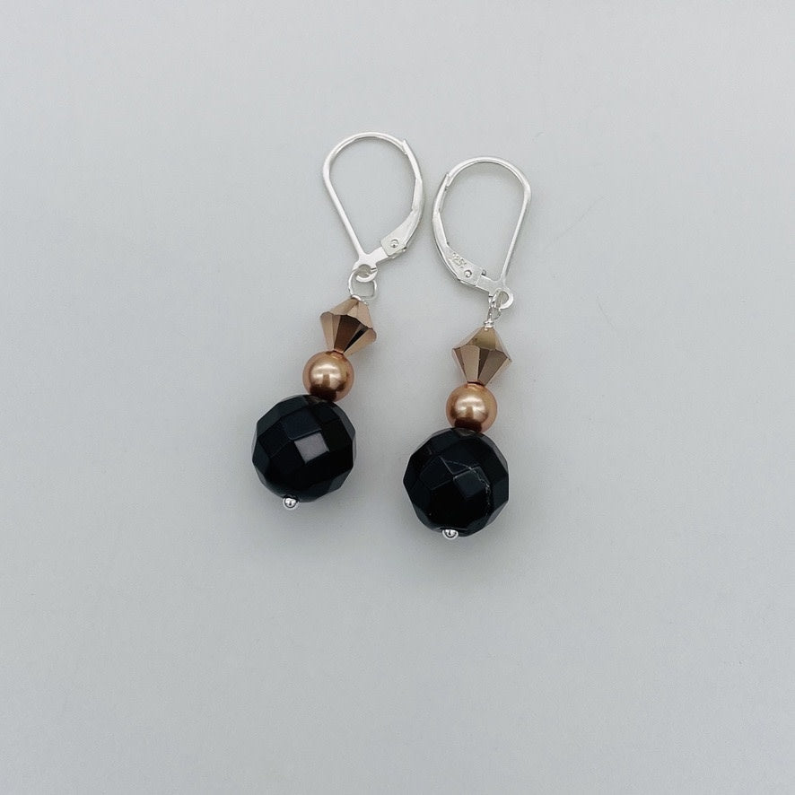 ST1534  Earrings  Onyx W/ European Crystals