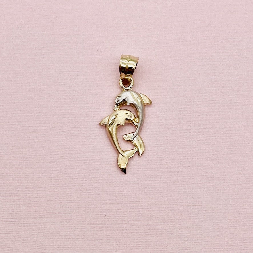 G90 14K Gold Dolphins Pendant