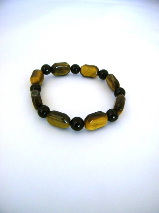 ST981BL Tiger Eye and Onyx Bracelet 7"