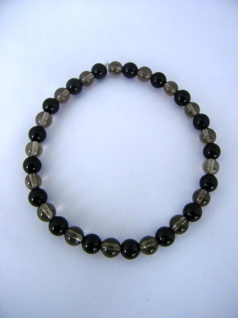 ST-992  8" Bracelet Onyx and Smoky