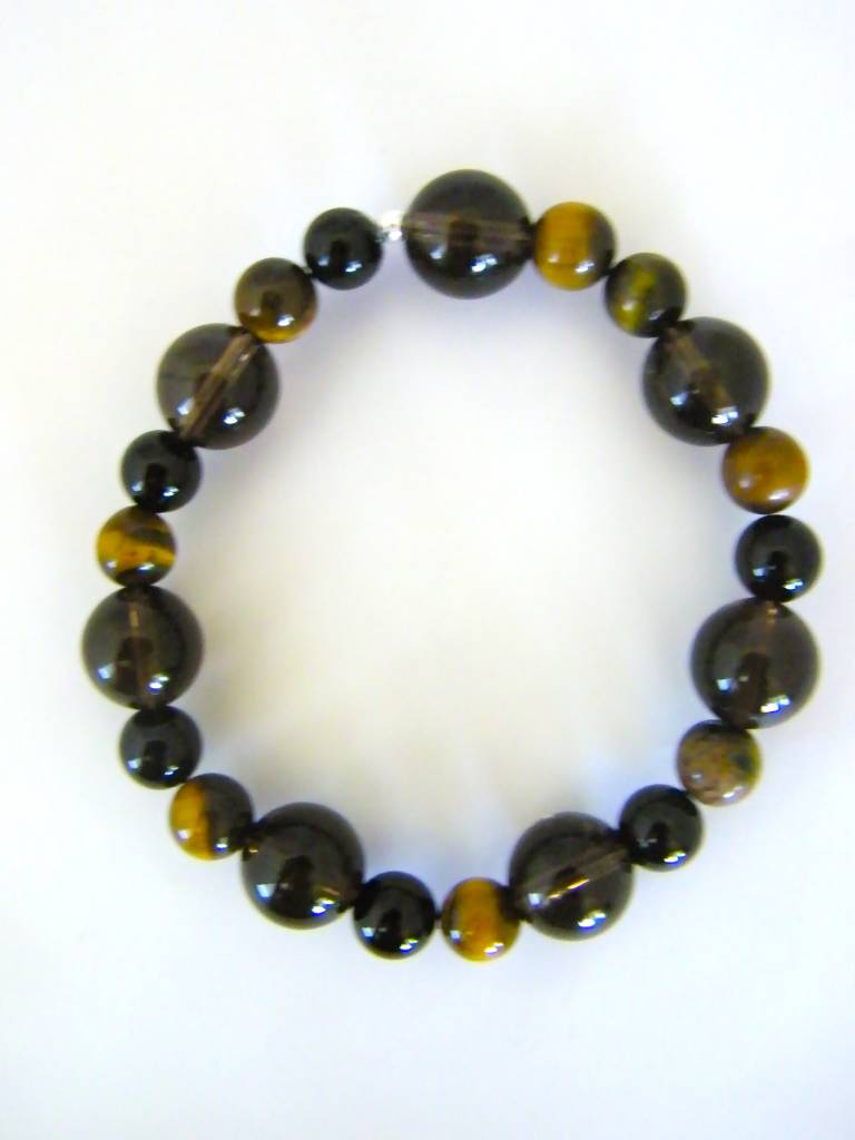 ST1067BL Tiger Eye, Smoky Quartz, and Onyx Bracelet 7.5"