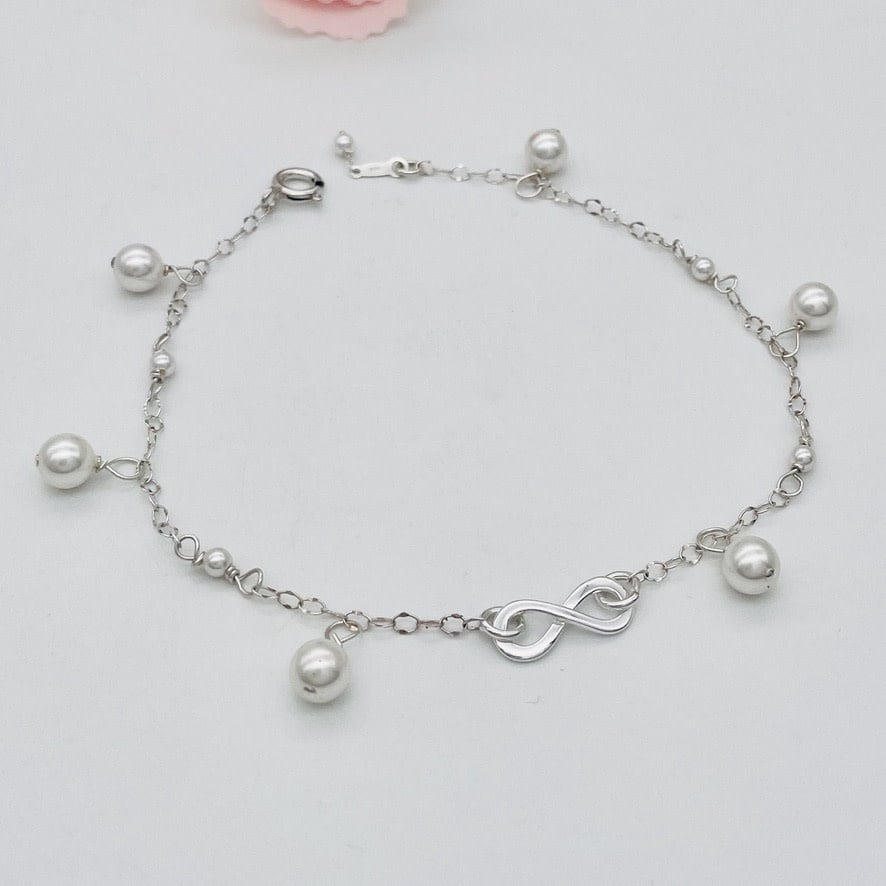 C1182 Austria Glass Pearls Anklet 9"