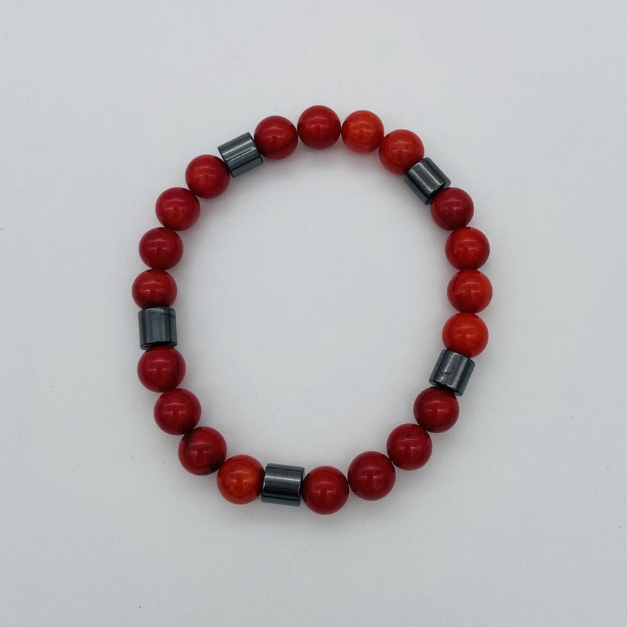 ST1047BL Red Dyed Bamboo Coral Bracelet