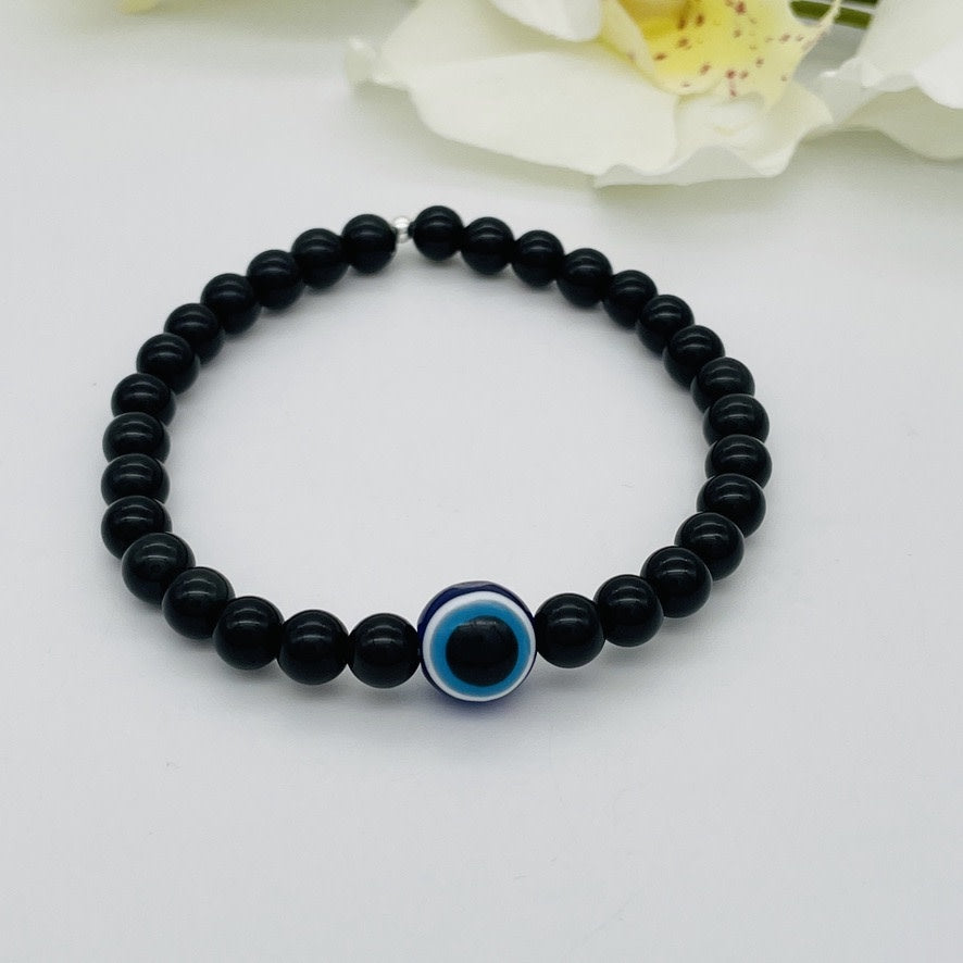 ST1579BL Obsidian Bracelet With  Eye 7.5"