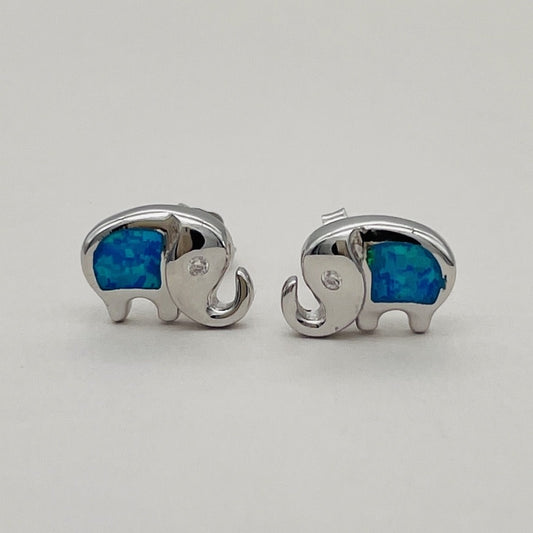 Z1225 Elephant Earrings Blue Opal