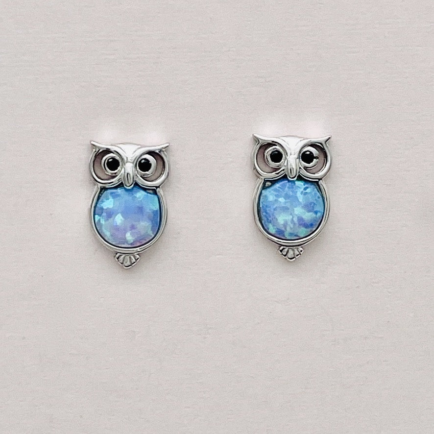 Z1511ER Blue Opal Owl Earrings