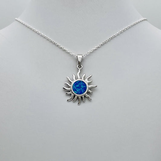 ST1573  12mm. Blue Opal Sun Necklace 18"