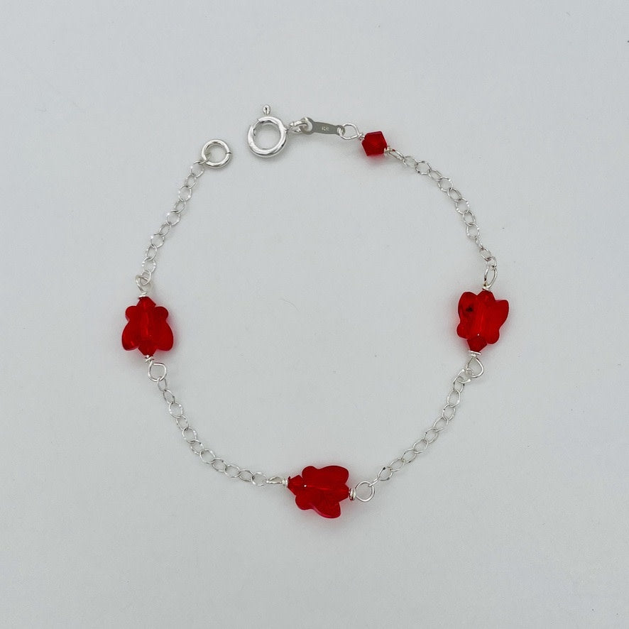 C1299  Red Butterflies Bracelet 7"