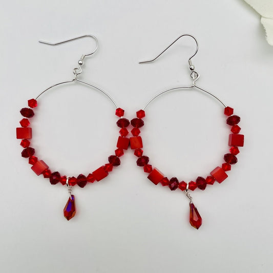 C1279ER 80"  Red Dyed bamboo Coral Earrings