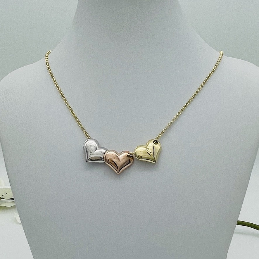 G123NL14 K Gold 3 Hearts Necklace 18"