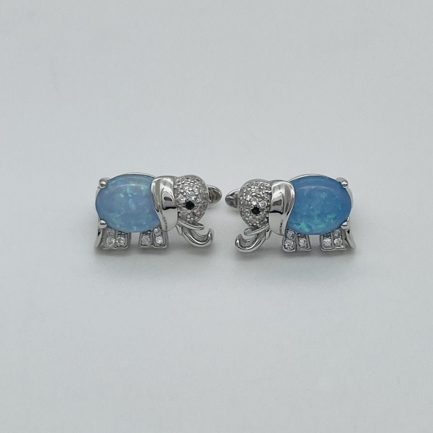 ST1736 Elephant Earrings Blue Opal