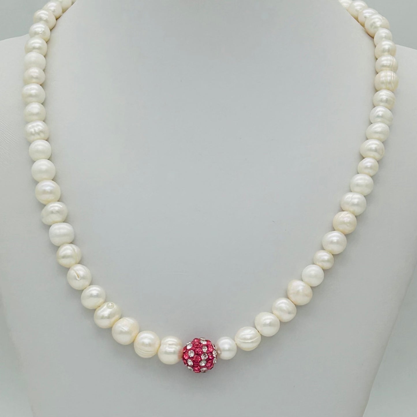 SH992 18" FW Pearls Necklace W/ Pink & White