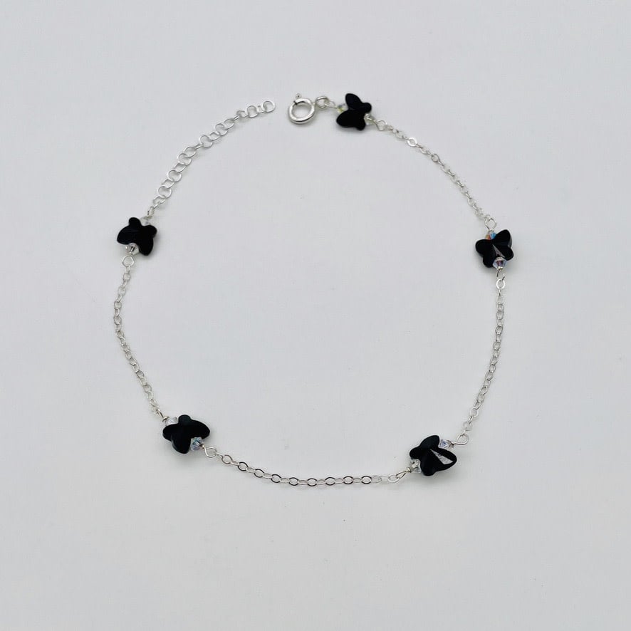 C965 Anklet Butterfly SM 11" Black