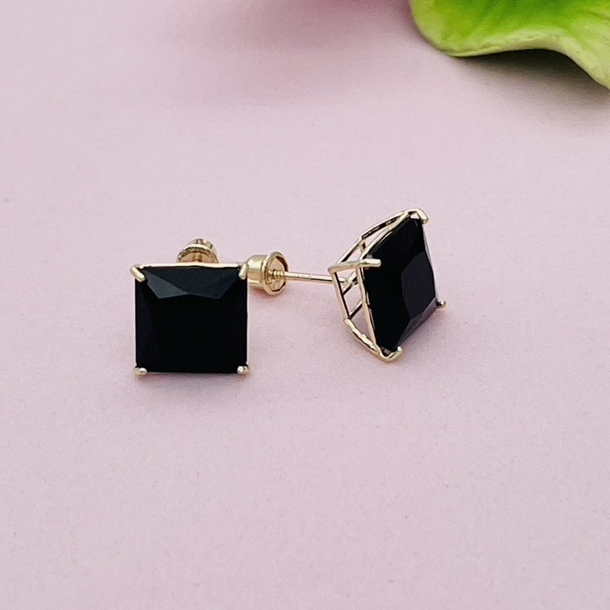 G-242 Black Post Earrings  7mm.