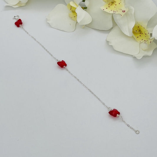 C1291 Red Butterfly Anklet 9"