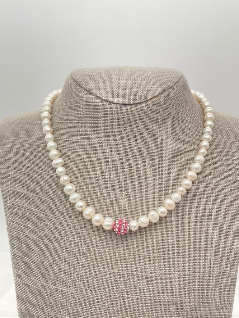 SH992 18" FW Pearls Necklace W/ Pink & White