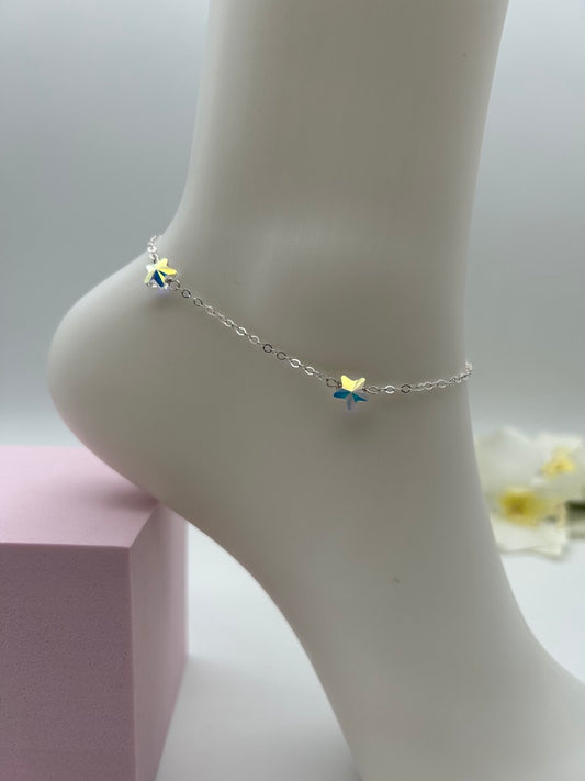 C1061  Stars Anklet 10" Austria Crystals