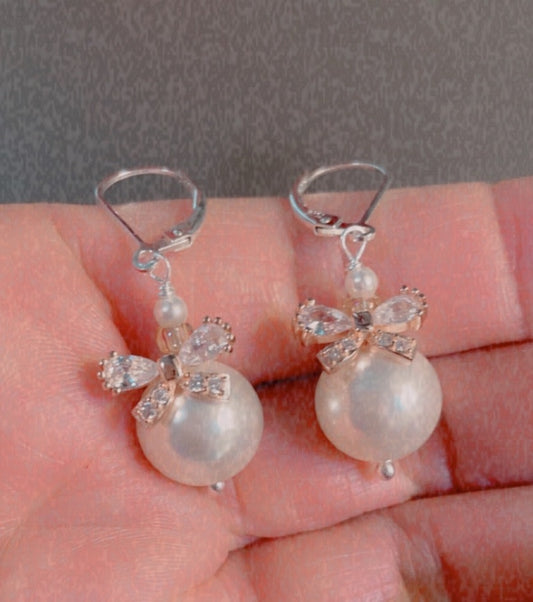 C1312ER Pearls With Gold Plated Bow Earrings