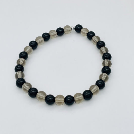 ST992BL Onyx and Smoky Quartz Bracelet 7"