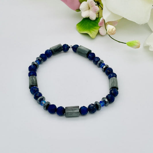 ST1543BL  Lapis & Hawk Eye Bracelet 8"