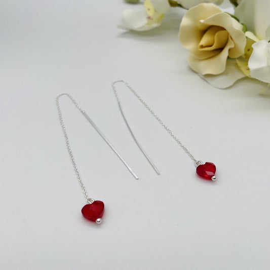 C1273ER Red Heart Thread Earrings