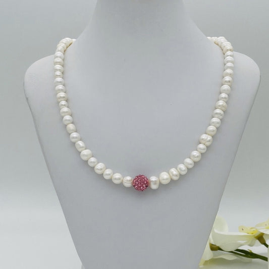 SH992  18" FW Pearls Necklace  W/ pink