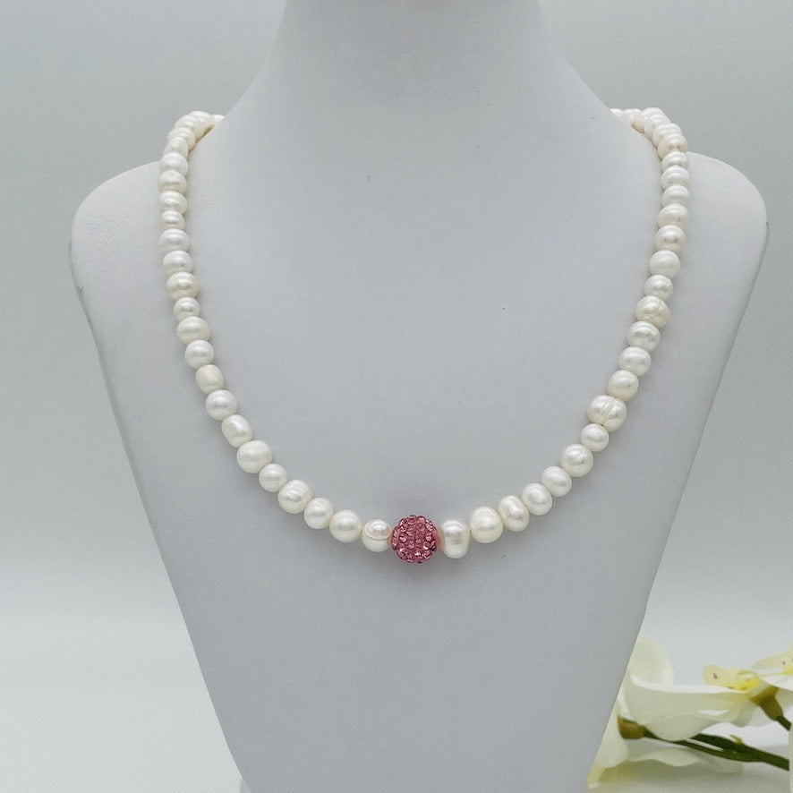 SH-992  18" FW Pearls Necklace  W/ pink Final sale