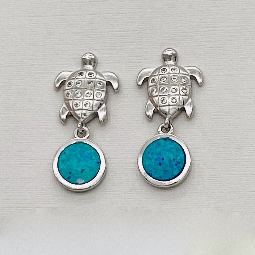 Z1550 Blue Opal Turtle Earrings