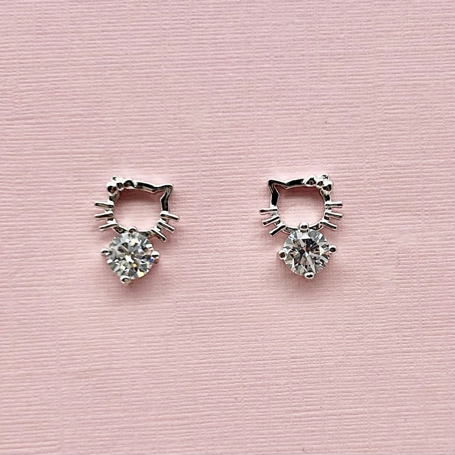 Z1447  Kitty Cat  Earrings Clear