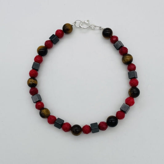 ST1620  7.5" Red Dyed Bamboo Coral,Tiger eye & Magnets Bracelet