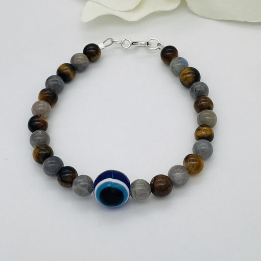 ST1555BL  Tiger Eye & Labradorite Bracelet 7"