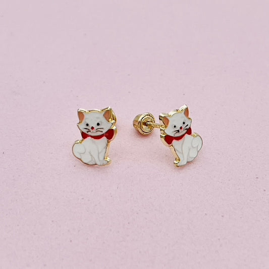 G213. 14K Gold  Kitty Cat Earrings