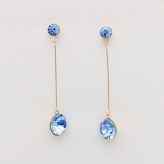 SS955  Gold Plated Steel Blue Earrings