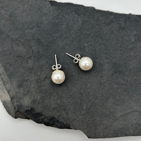 C1031ER White Pearls Post Earrings 8mm.