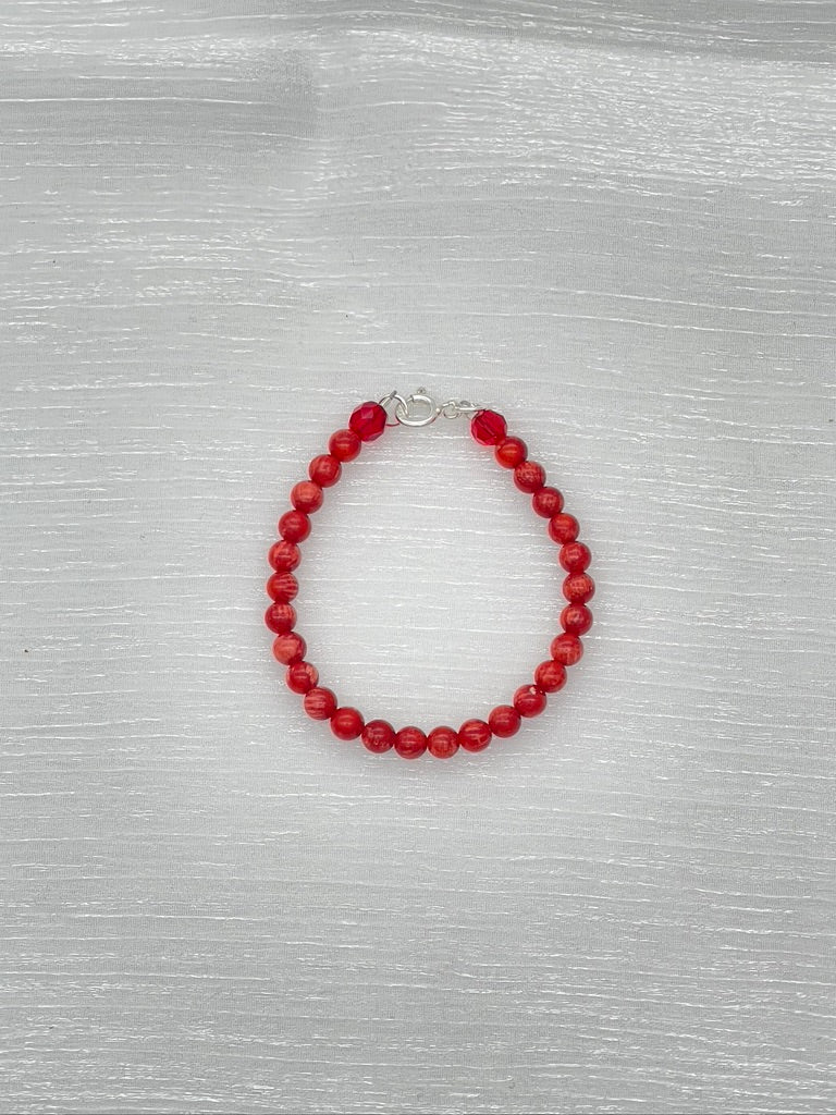 ST1445 Red dyed Bamboo Coral Bracelet 8"