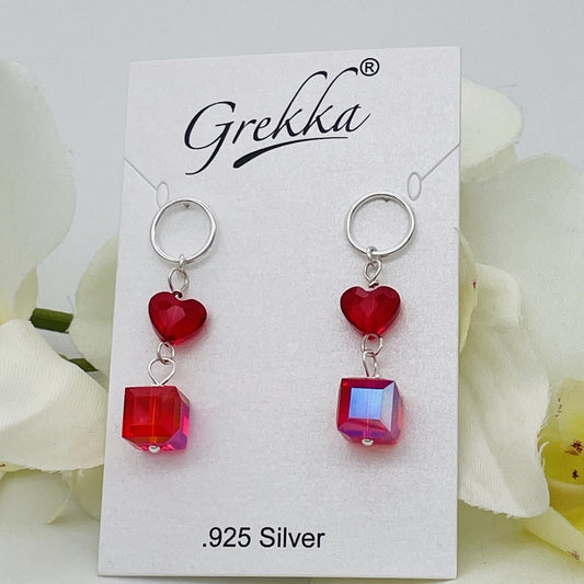 C1294ER Red Hears & Cubes Earrings