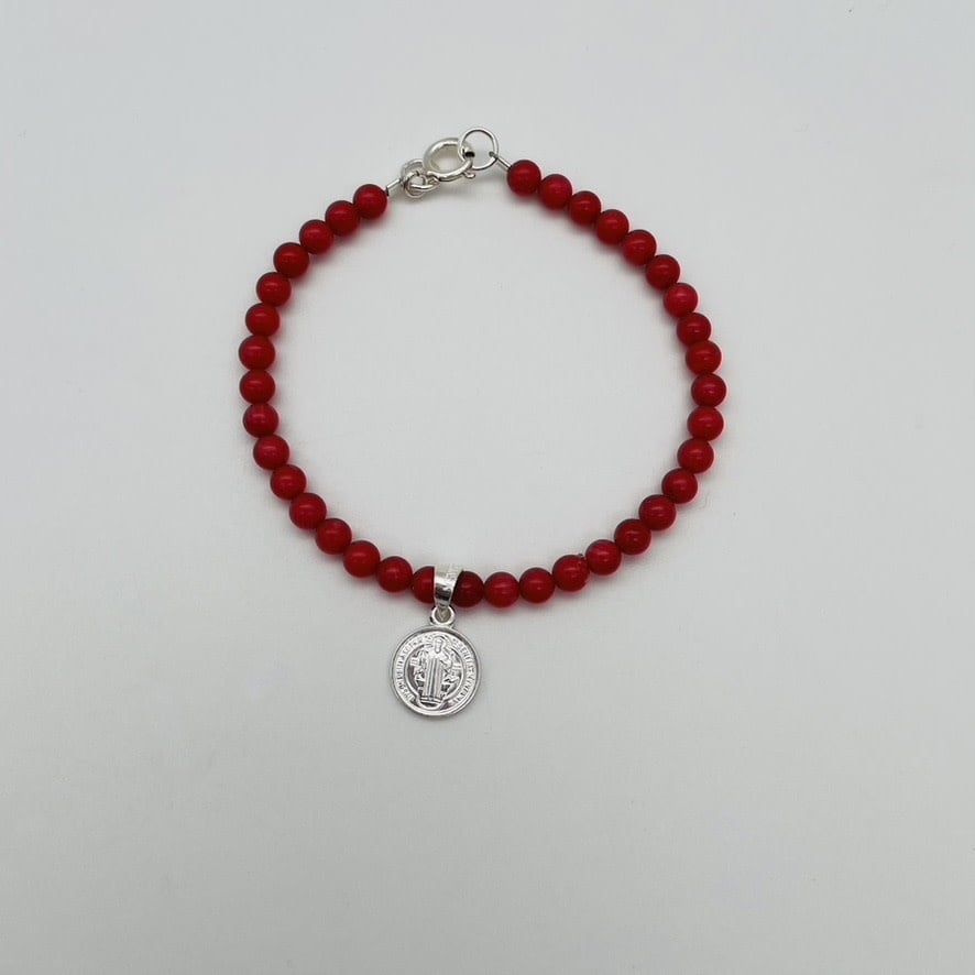 ST1363BL SanBenito Bracelet Dyed Red Bamboo Coral 7"