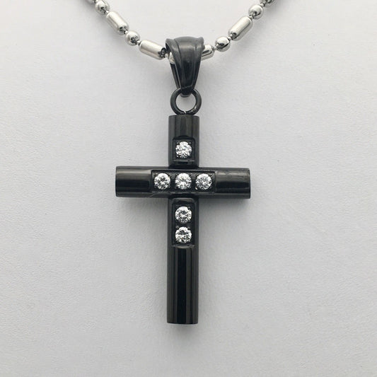 SS1108 BLACK PLATED CROSS