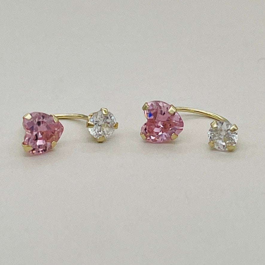 G117ER 14K Gold  Pink Heart Earrings