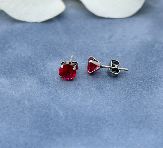 SS1040ER Ruby Surgical Steel Earrings 6mm.