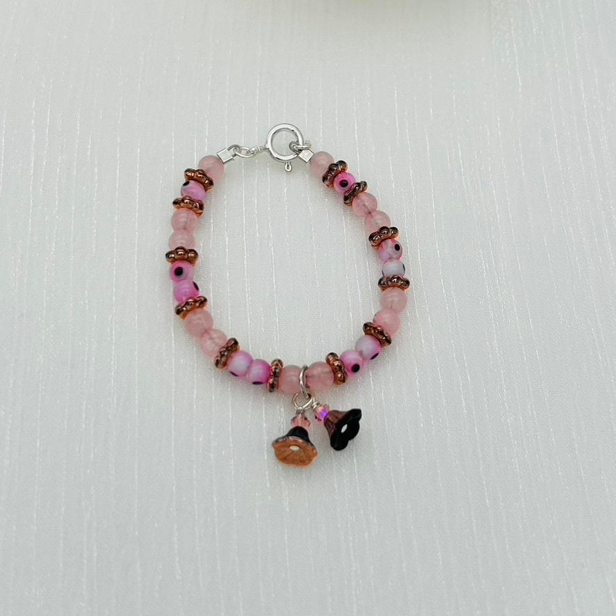 CH979BL Rose Quartz Pink Eyes Bracelet 5"