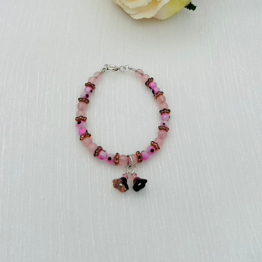 CH979BL Rose Quartz Pink Eyes Bracelet 5.5"