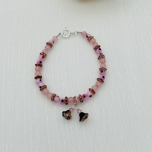 CH979BL Rose Quartz & Pink Eyes Bracelet 6"