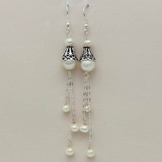 SH1014ER White Fresh Water Pearls Earrings