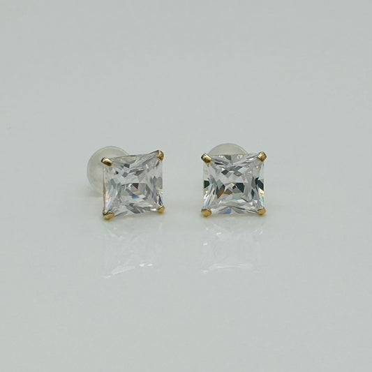 G38ER 14K Gold  6mm. Square Earrings