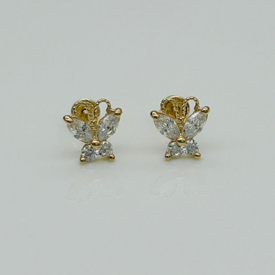 G192ER14K Gold Butterfly Clear Earrings