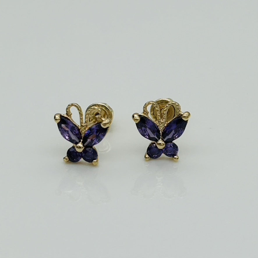 G192ER14K Gold Purple Butterfly