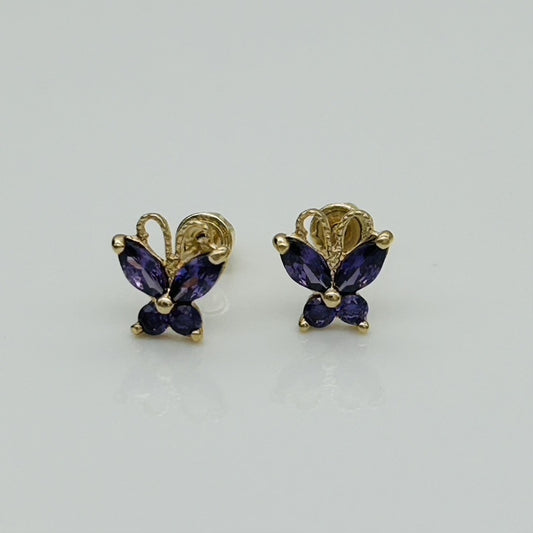 G192ER14K Gold Purple Butterfly