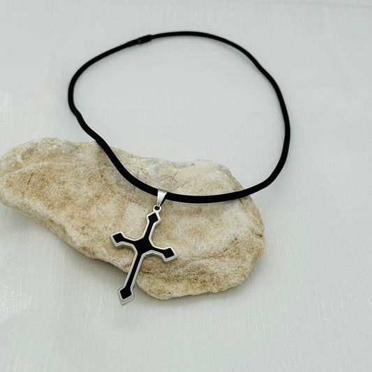 SS1568NL Black Cross Necklace  20"